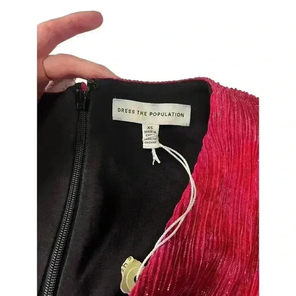 Dress The Population Mini Dress Metallic Ombre Red Black Womens Size XS - Picture 3 of 5